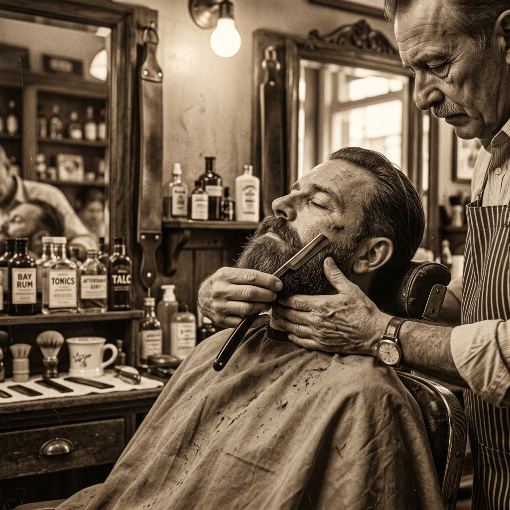 Barber giving a beard trim